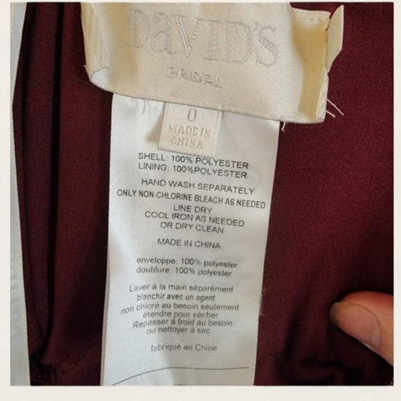 David's Bridal Burgundy Chiffon Maxi Dress Formal Gown Sleeveless Bridesmaid - 0 - Picture 7 of 7